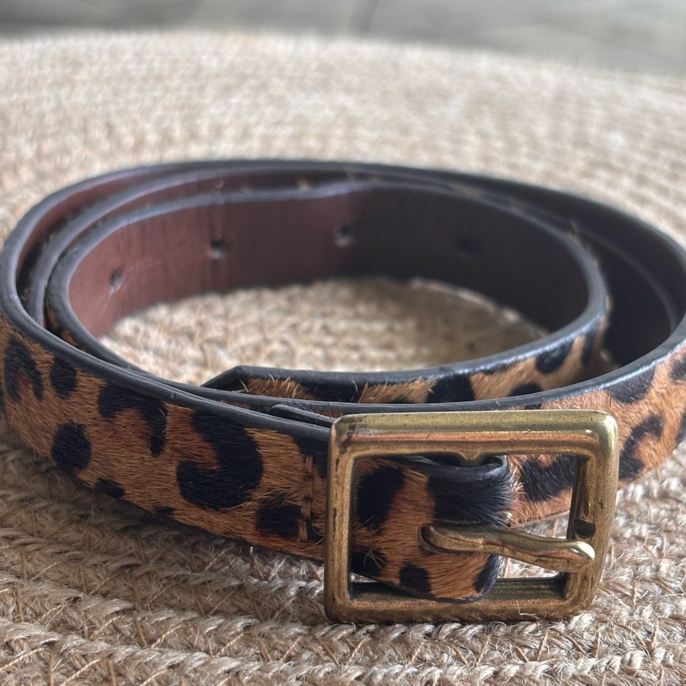 Leopard Print Slim Women's Belt with Gold Buckle